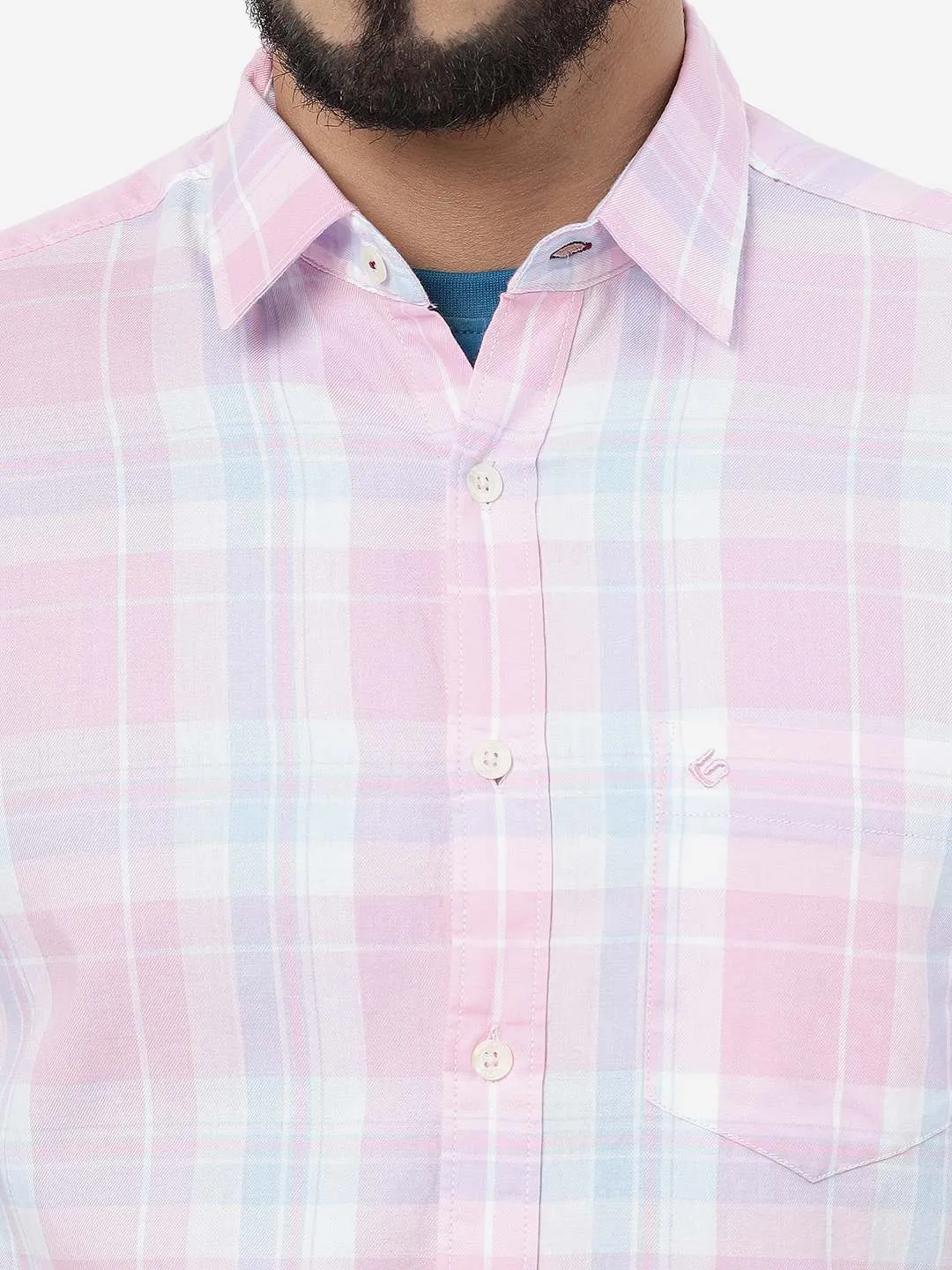 Pink Checked Slim Fit Casual Shirt | Greenfibre