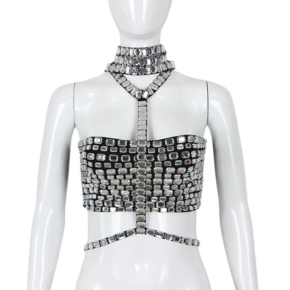 Pre Order:  Flash Diamond Neck Chain Halter Top