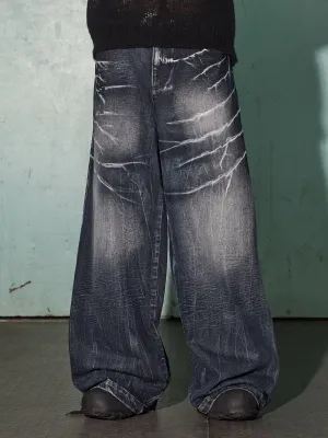 Retro Damaged Loose Wide Leg Jeans