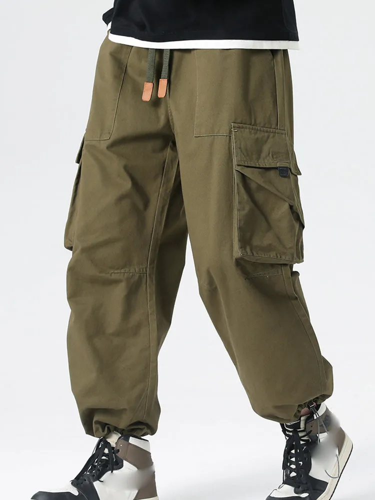 Retro Drawstring Multi-Pocket Cargo Pants