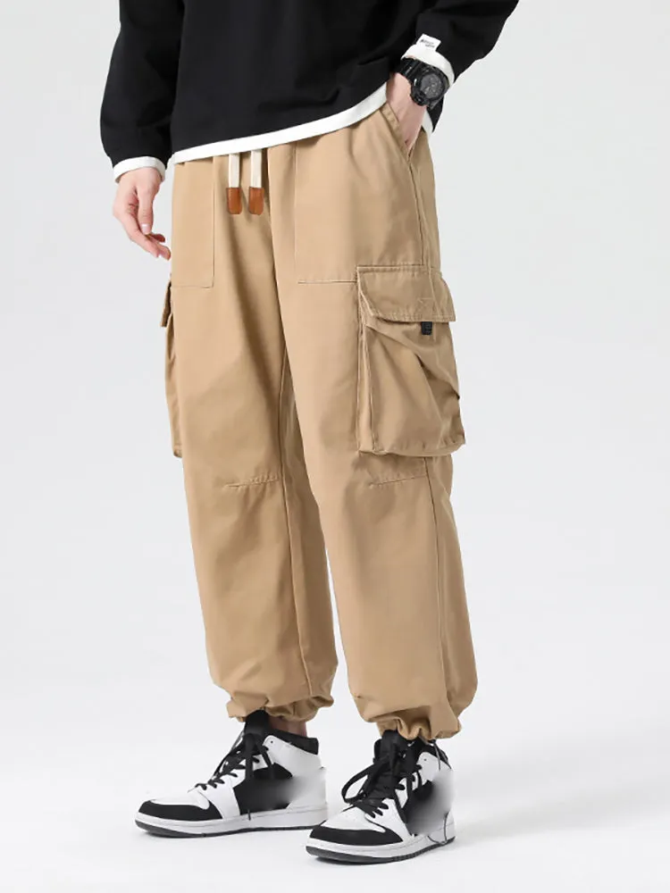 Retro Drawstring Multi-Pocket Cargo Pants