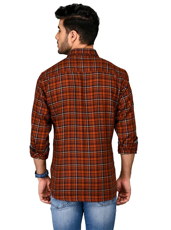 Rust Orange Checkered Slim Fit Casual Shirt | JadeBlue