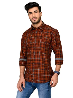 Rust Orange Checkered Slim Fit Casual Shirt | JadeBlue