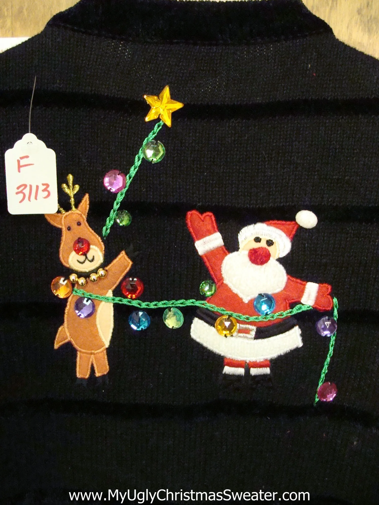 Santa and Reindeer Tightrope Corny Christmas Sweater Cardigan