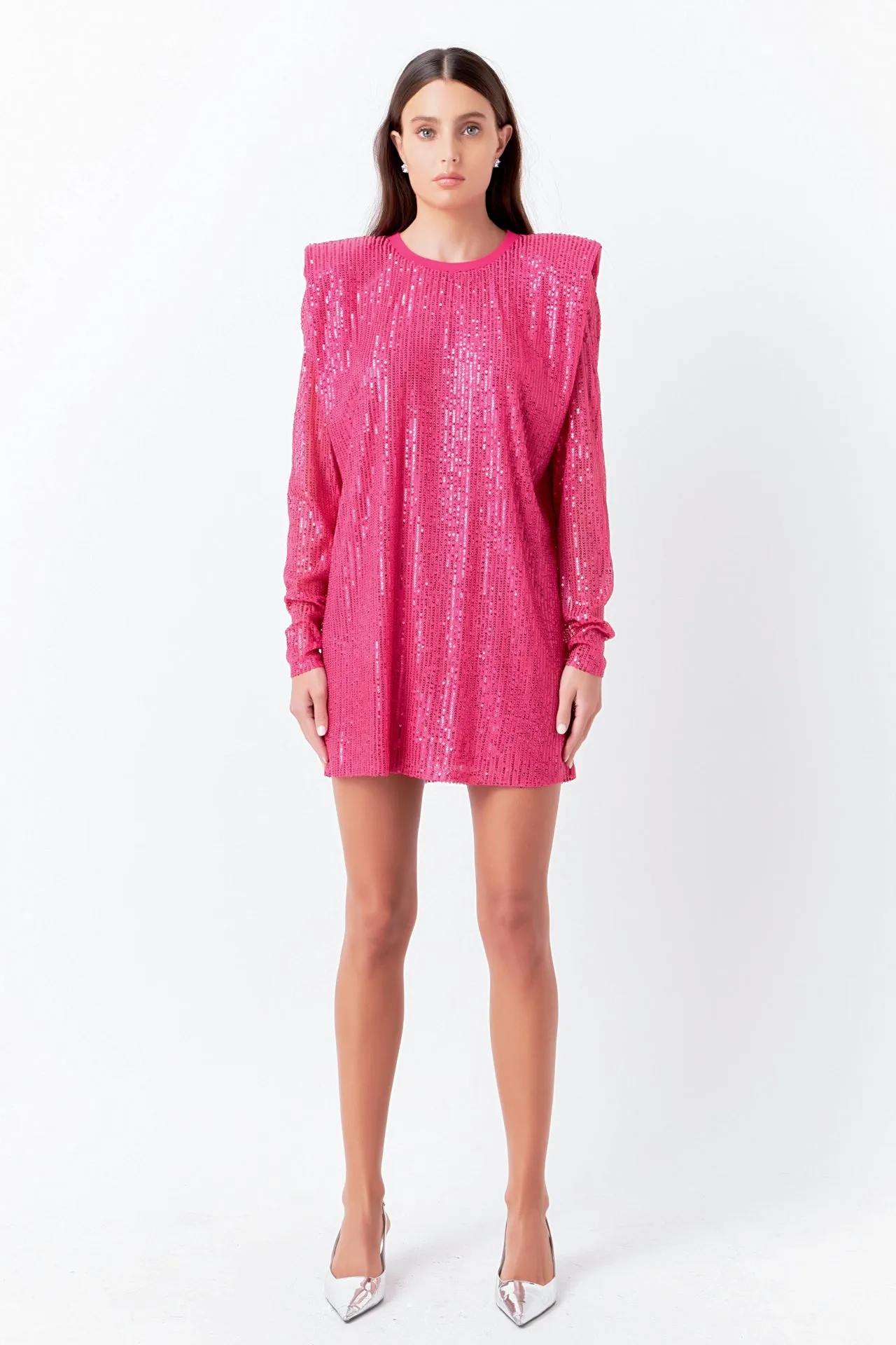 Sequins Long Sleeve Shift Mini Dress