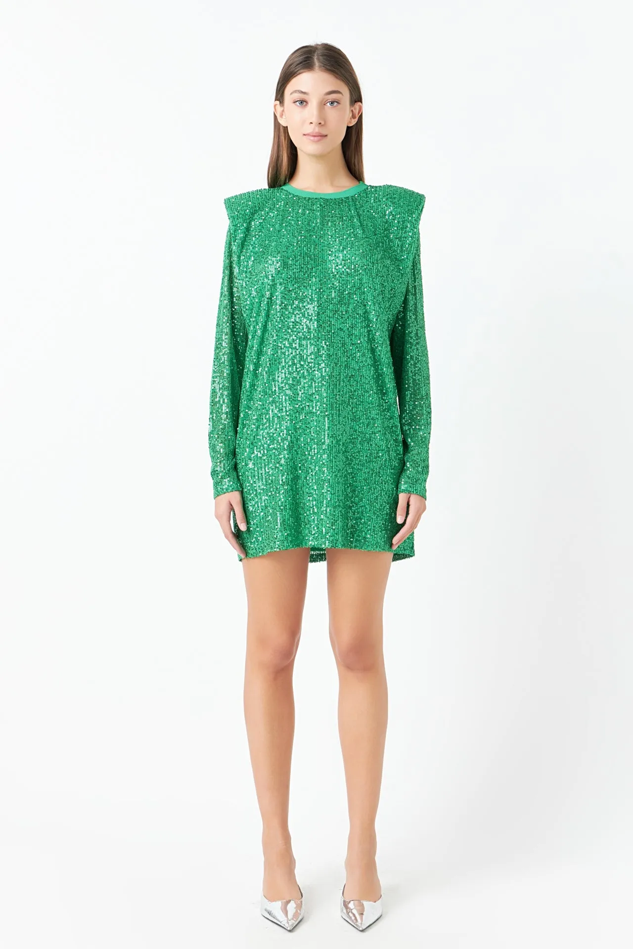 Sequins Long Sleeve Shift Mini Dress