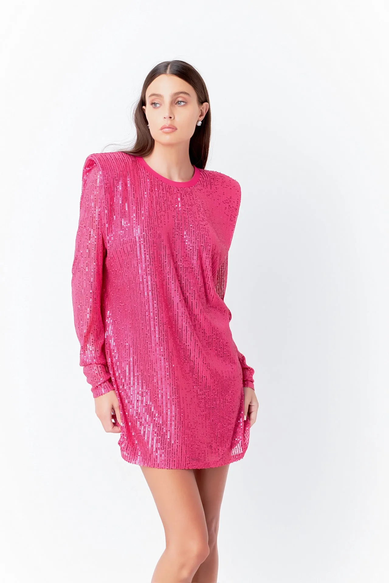 Sequins Long Sleeve Shift Mini Dress