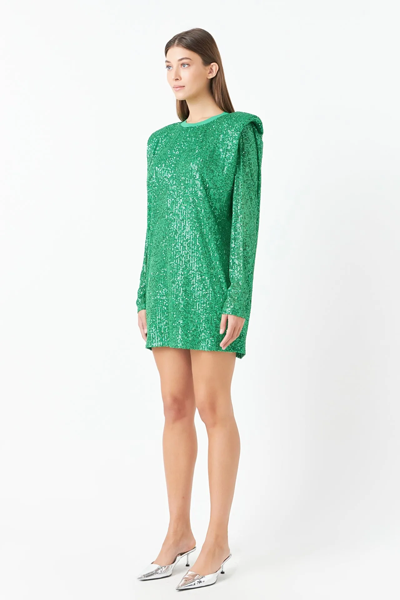 Sequins Long Sleeve Shift Mini Dress