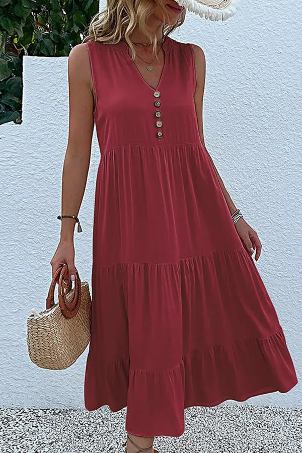 Sleeveless loose casual solid color vest dress