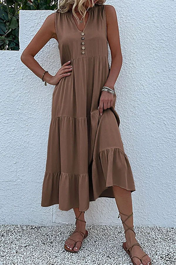 Sleeveless loose casual solid color vest dress