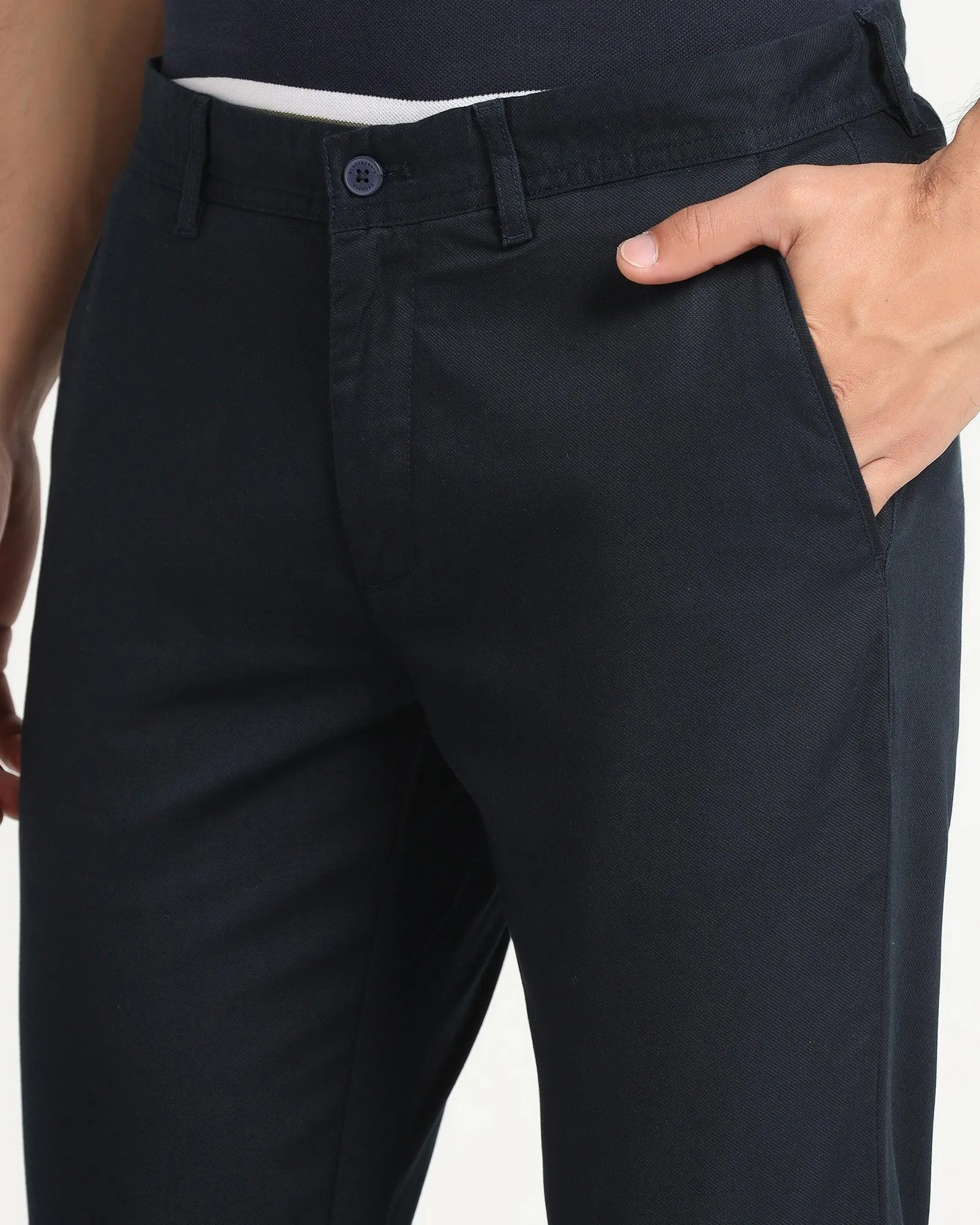 Slim Fit B-91 Casual Navy Textured Khakis - Nick