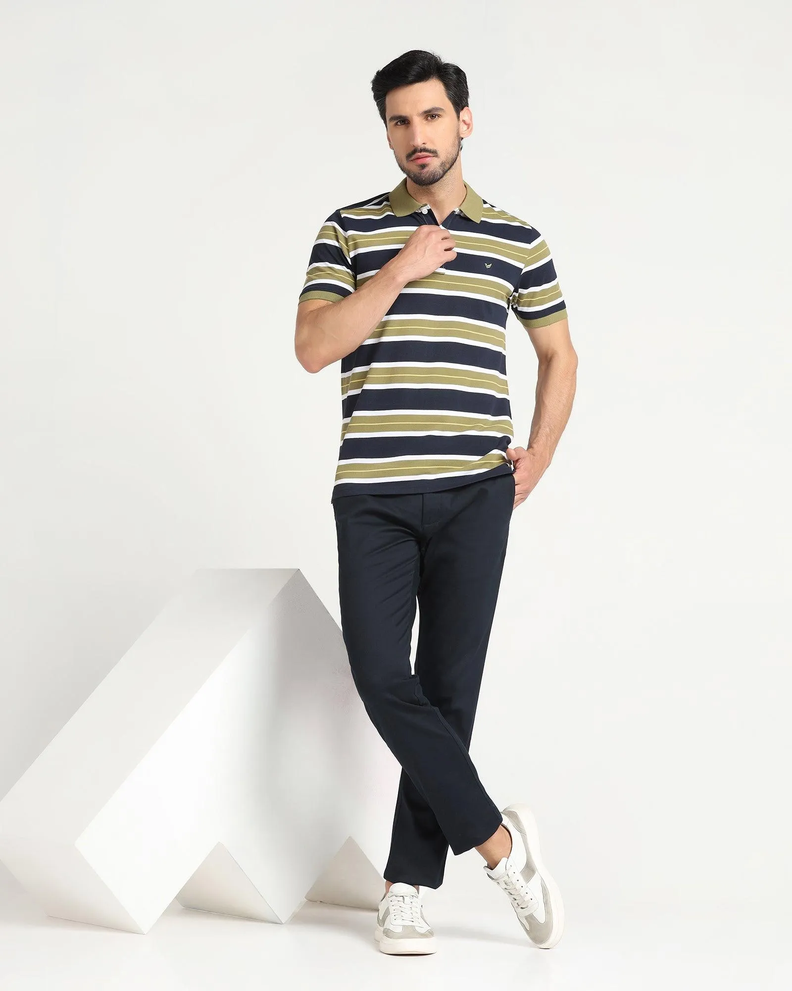 Slim Fit B-91 Casual Navy Textured Khakis - Nick