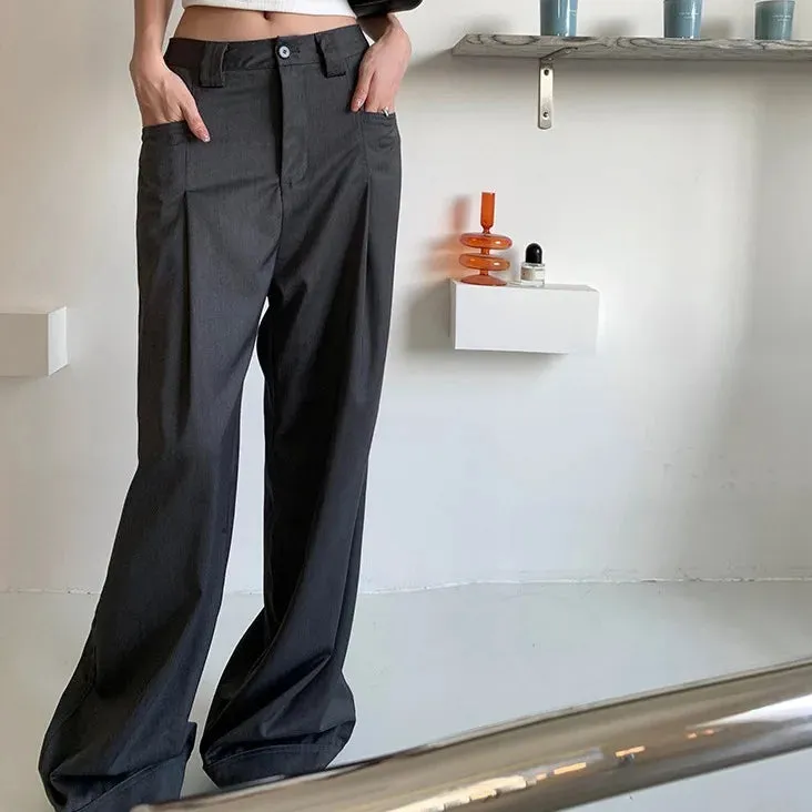 Summer Senior Sag Loose Wide-leg Button Pants