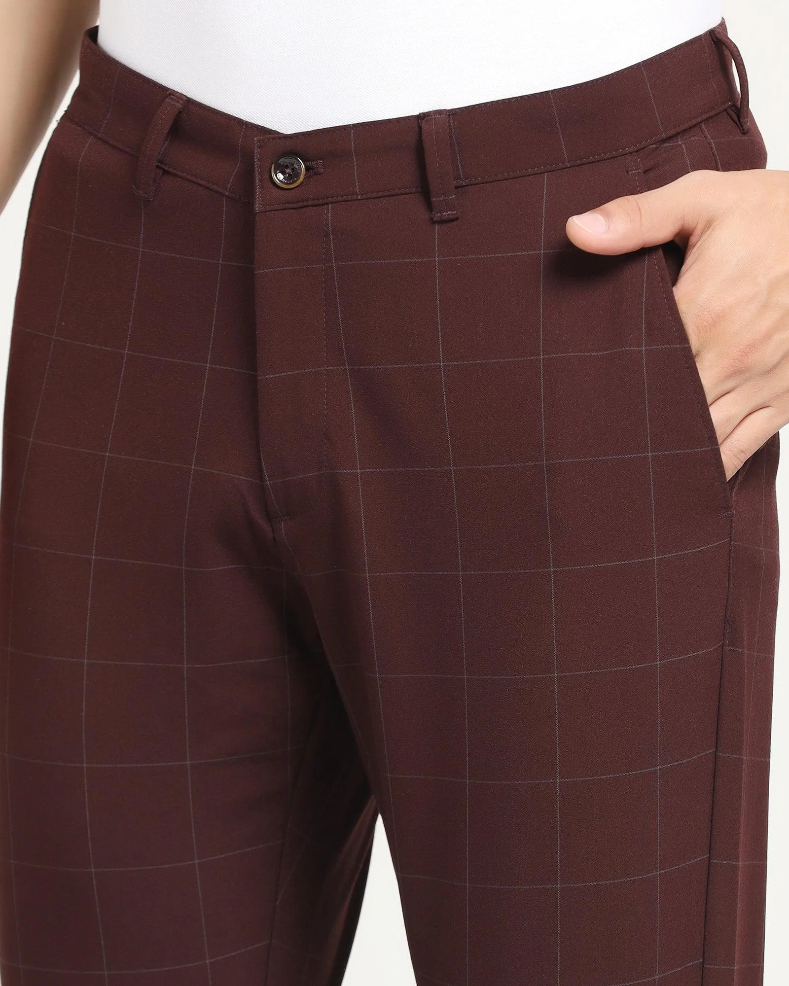 Super Slim Phoenix Casual Wine & Red Check Khakis - Travey