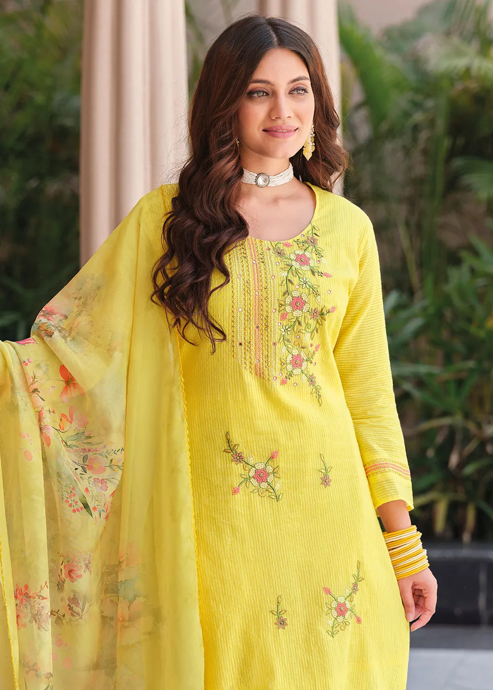 Superior Yellow Cotton Khatli Hand Work Casual Salwar Suit