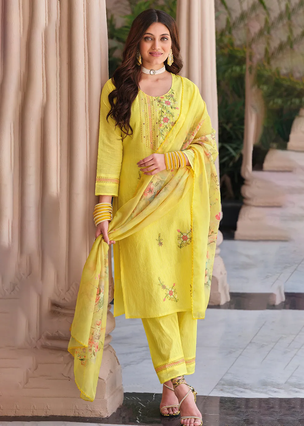 Superior Yellow Cotton Khatli Hand Work Casual Salwar Suit