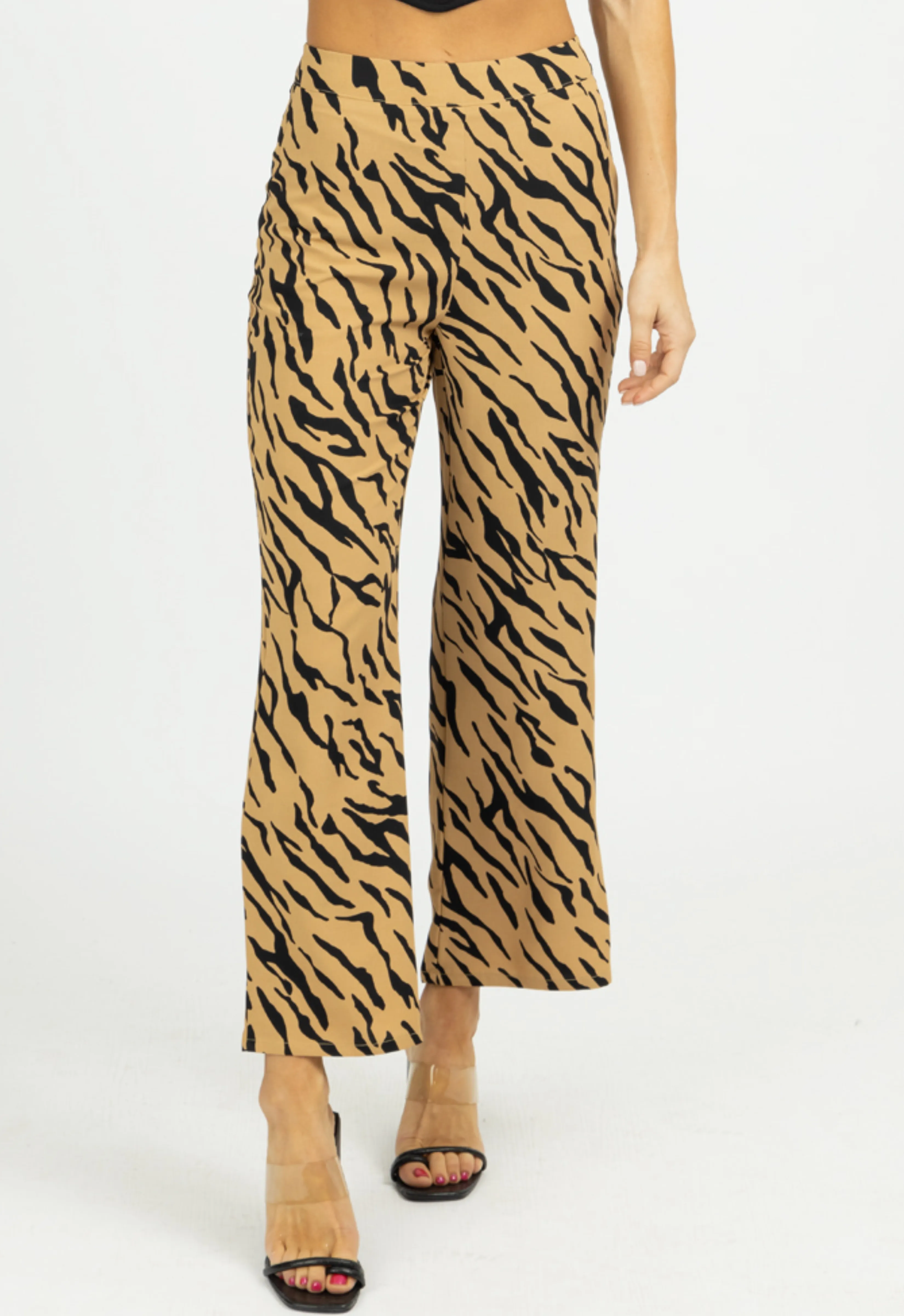 TAN ZEBRA WIDE LEG PANTS