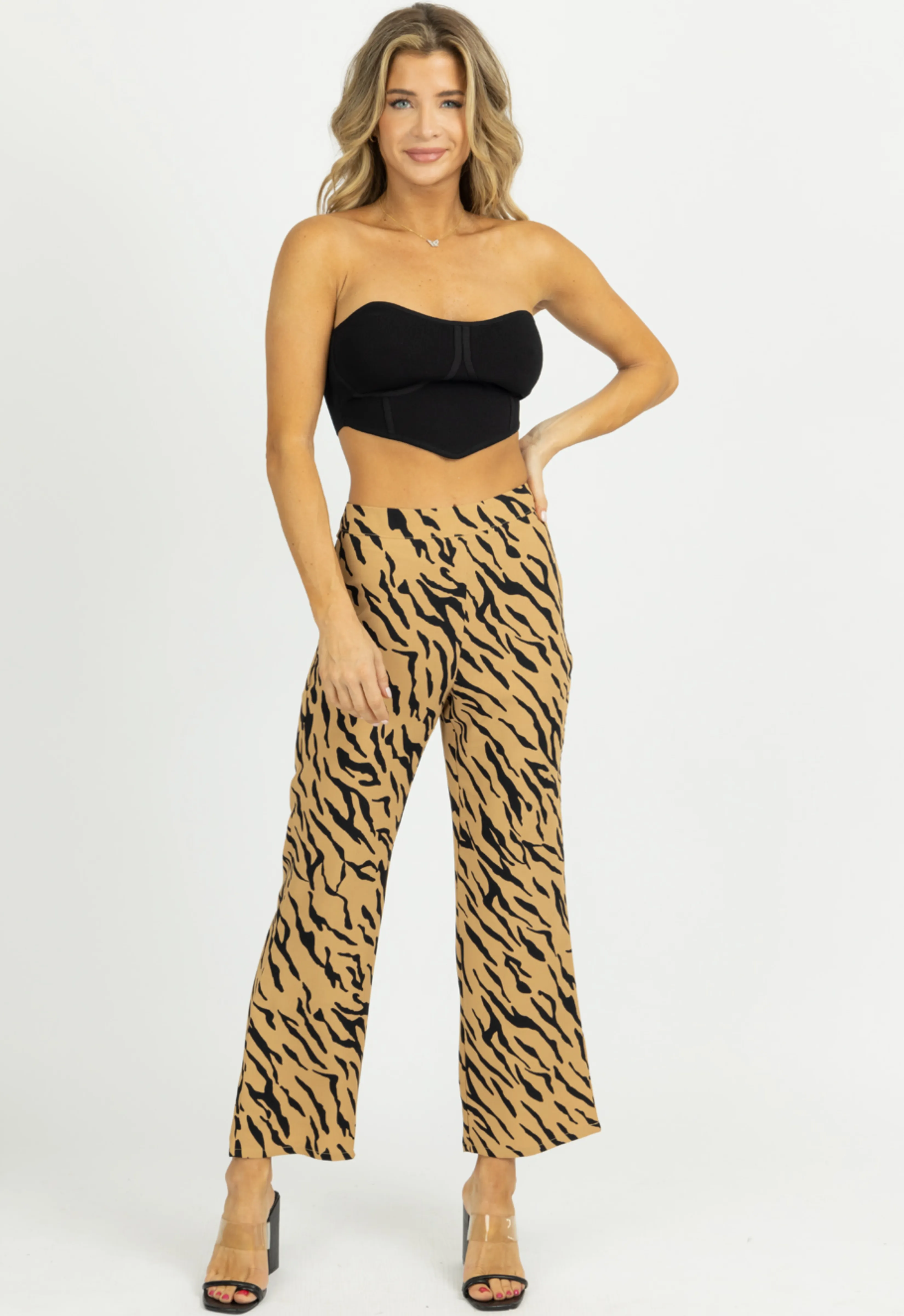 TAN ZEBRA WIDE LEG PANTS