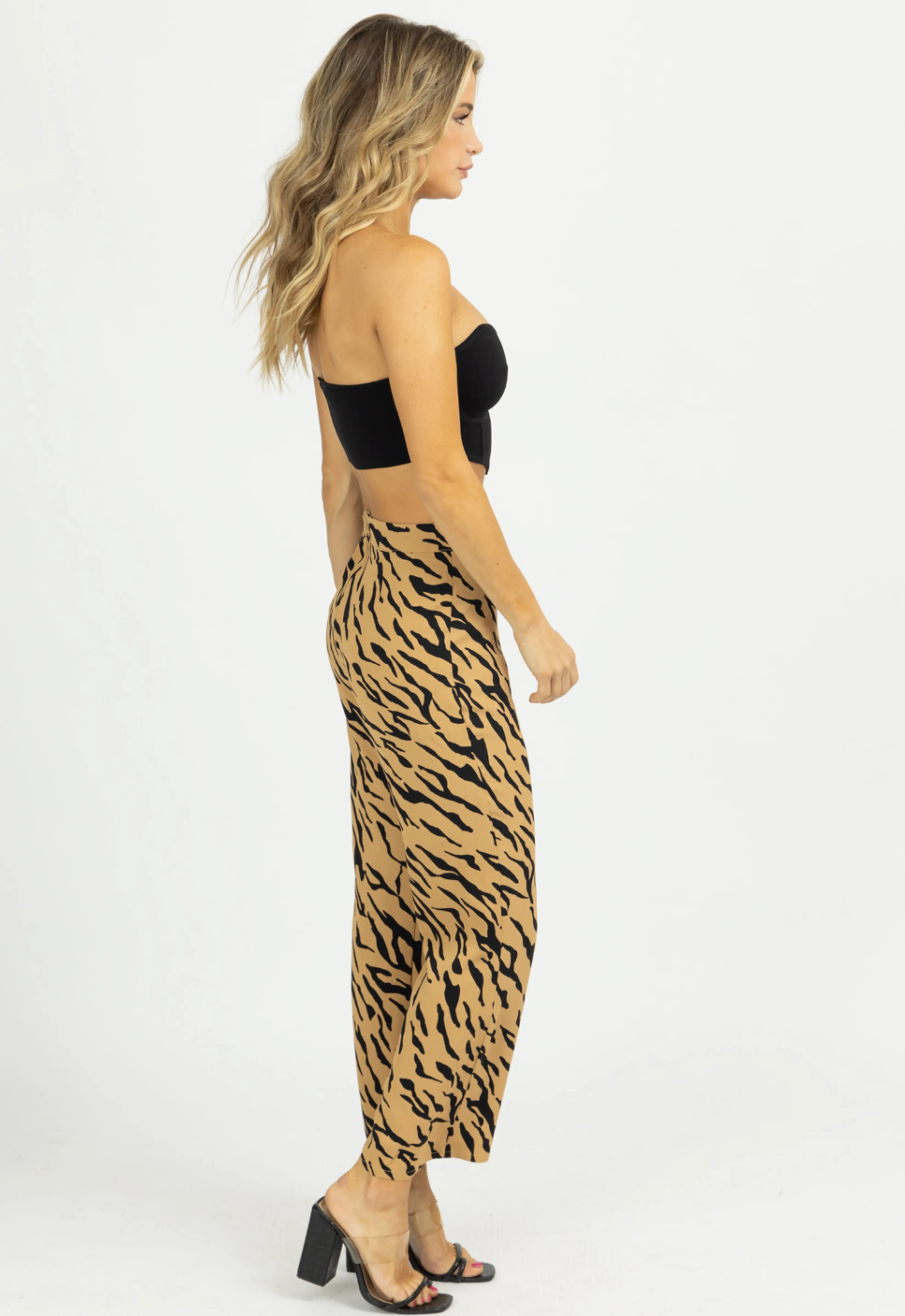 TAN ZEBRA WIDE LEG PANTS