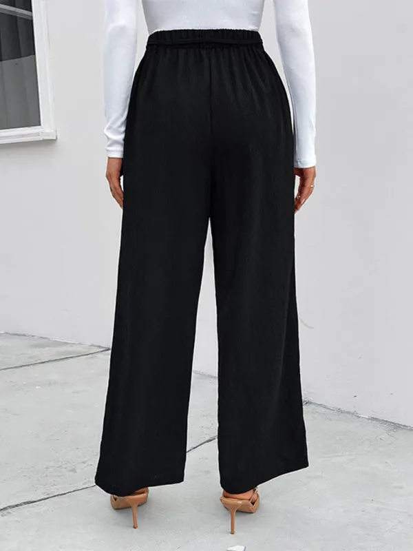 TEEK - Black Drawstring Elastic Waist Loose Wide Leg Pants