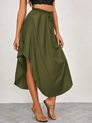 Tied Paperbag Waist Curved Hem Skirt