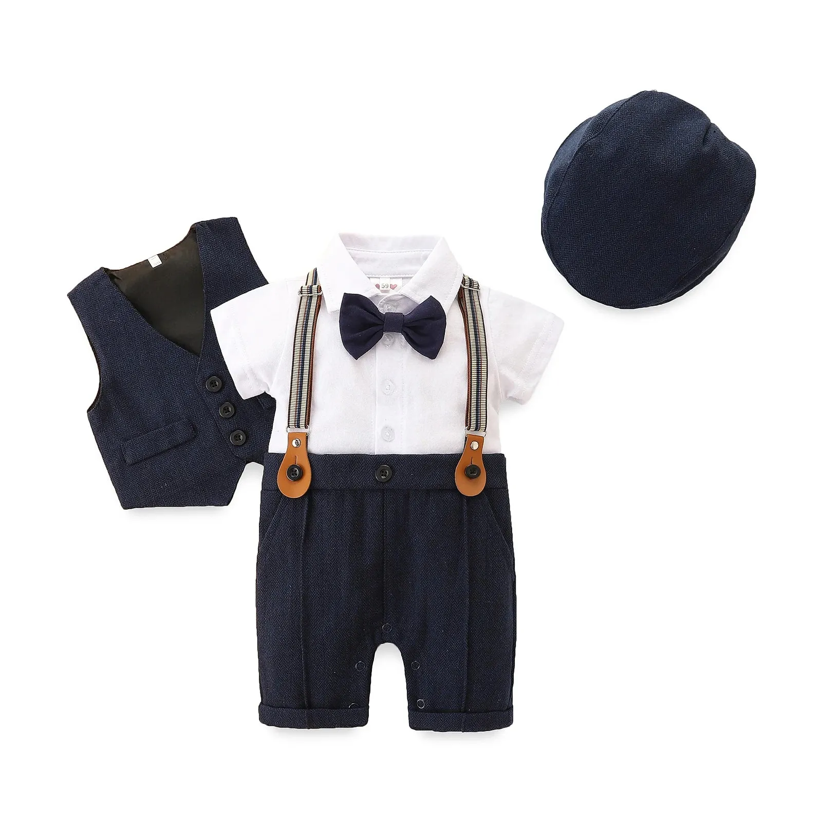 Trendy 0-24 Months Boys 3 PCS Short Sleeve Bowtie Pants Suit