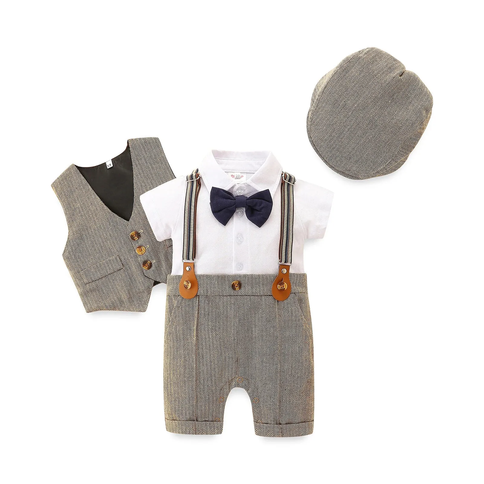 Trendy 0-24 Months Boys 3 PCS Short Sleeve Bowtie Pants Suit