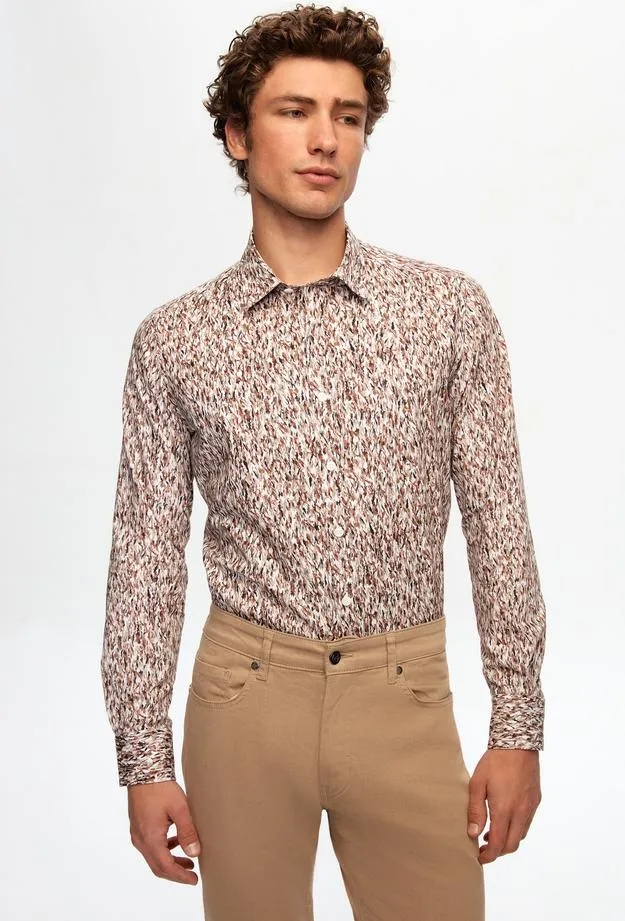 Twn Slim Fit Brown Printed Shirt