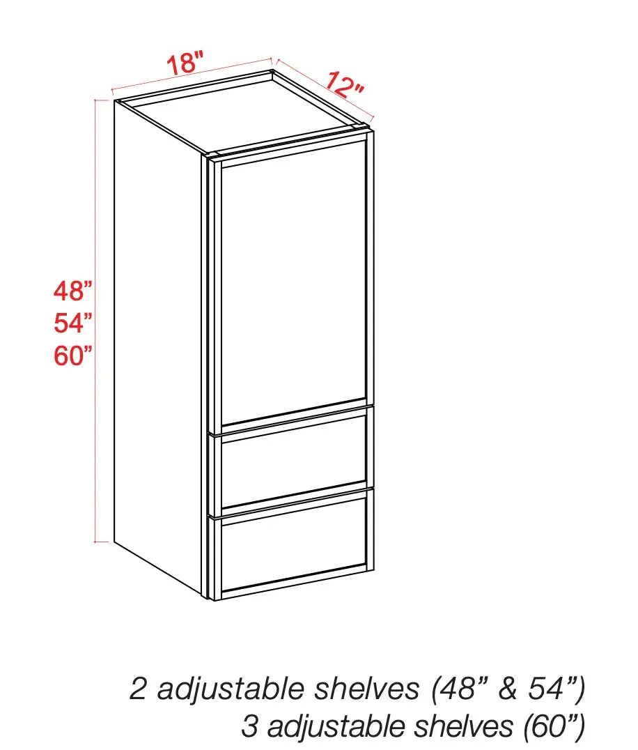 Wall Cabinet with Drawers 18" Wide - Shaker Slim