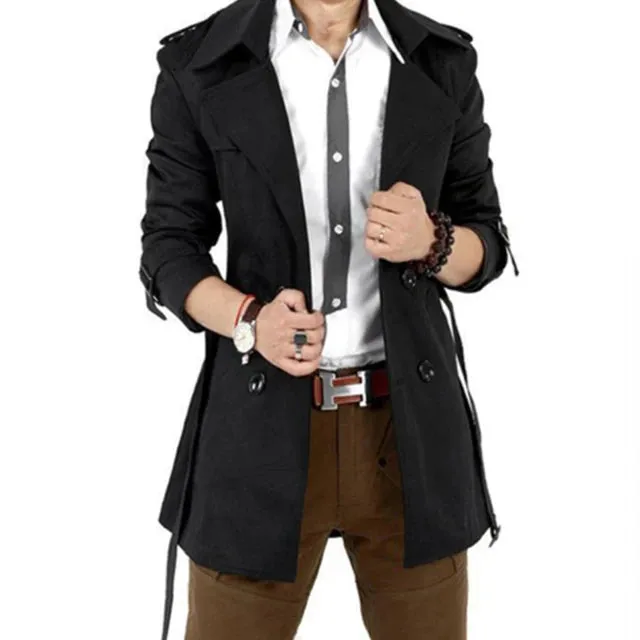 Wiaofellas Autumn And Winter Mens Mid-Length Trench Coat Elegant British Solid Color Coat Korean Style Double-Breasted Casual Trench Coat