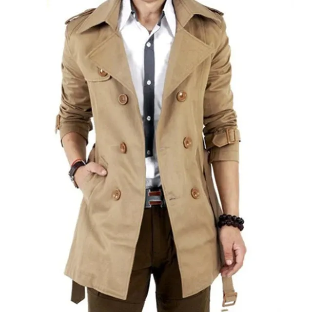 Wiaofellas Autumn And Winter Mens Mid-Length Trench Coat Elegant British Solid Color Coat Korean Style Double-Breasted Casual Trench Coat