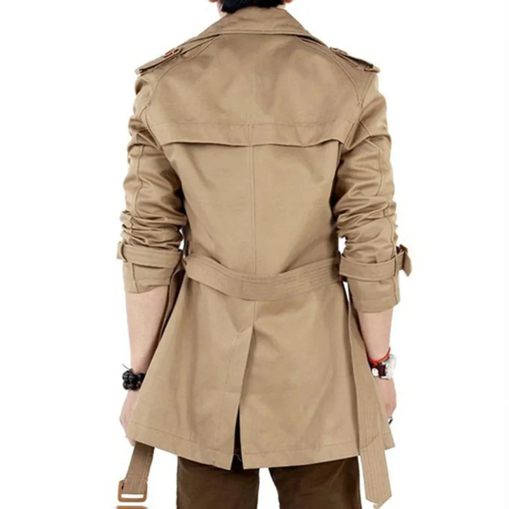 Wiaofellas Autumn And Winter Mens Mid-Length Trench Coat Elegant British Solid Color Coat Korean Style Double-Breasted Casual Trench Coat