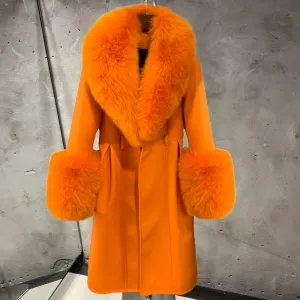 Women's Sheepskin Leather & Fox Fur Trench Coat