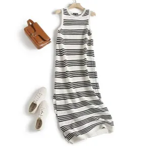 Women's Striped Knitted Sleeveless Long Dress