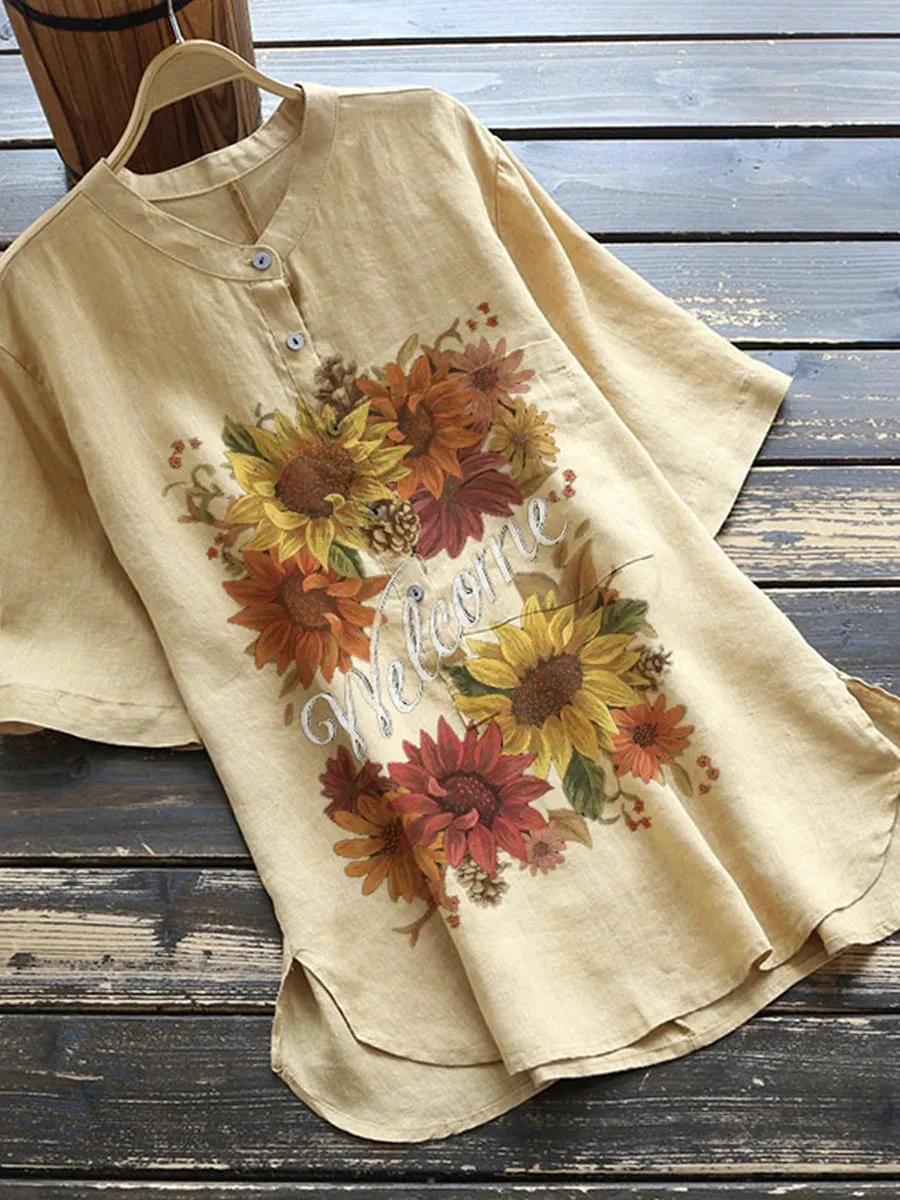 Yellow Casual Floral Shirts & Tops